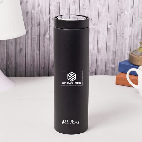 Sleek Black Stainless Steel Bottle - Customized With Name And Logo