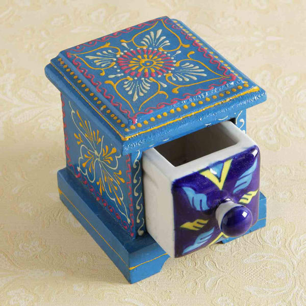 Small Wooden Box With Ceramic Drawer Gift Send Rakhi Gifts Online