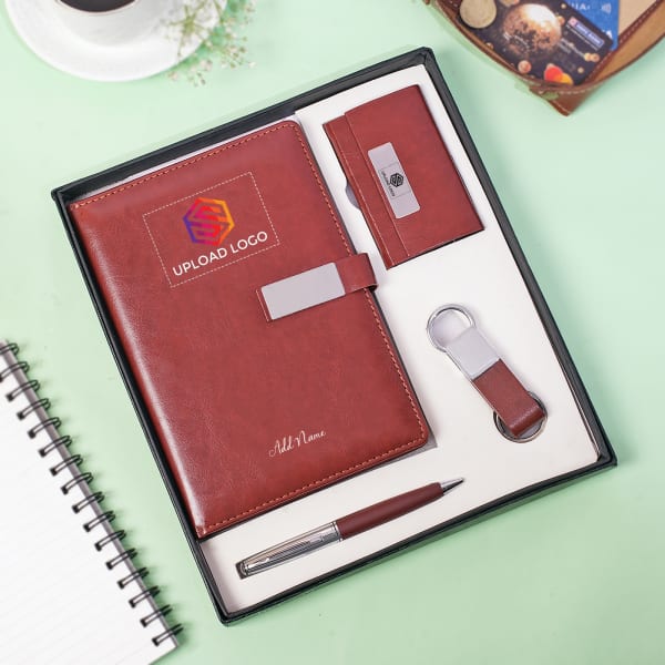 Smart Burgundy Corporate Gift Box (Set of 4) - Customized With Name And Logo