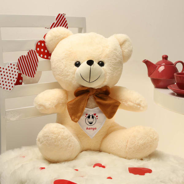 Smiley Teddy Bear With Personalized Heart Panel