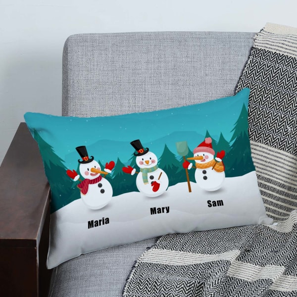 Snowmen Family Personalized Canvas Pillow