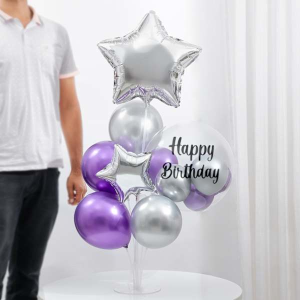 Sparkling Purple And Silver Birthday Balloon Decor