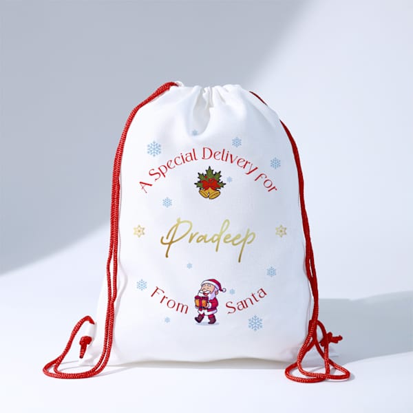 Special Delivery From Santa Personalized Drawstring Bag