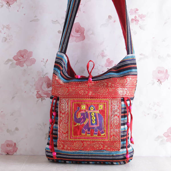Square Shaped Multicolored Ethnic Handbag