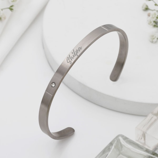 Stellar Glam Personalized Women's Cuff Bracelet - Silver
