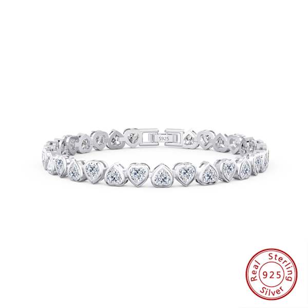 Sterling Silver Heart-Cut CZ Tennis Bracelet
