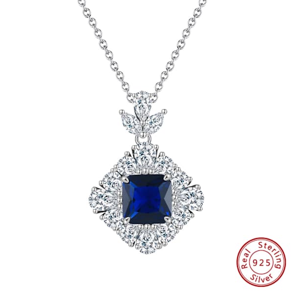 Sterling Silver Rhodium Sapphire Pendant