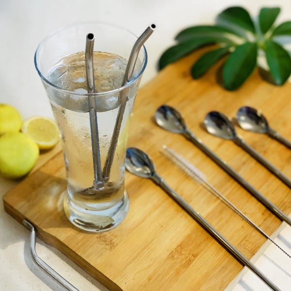 Straw Plus Spoon - Stainless Steel - Set Of 6