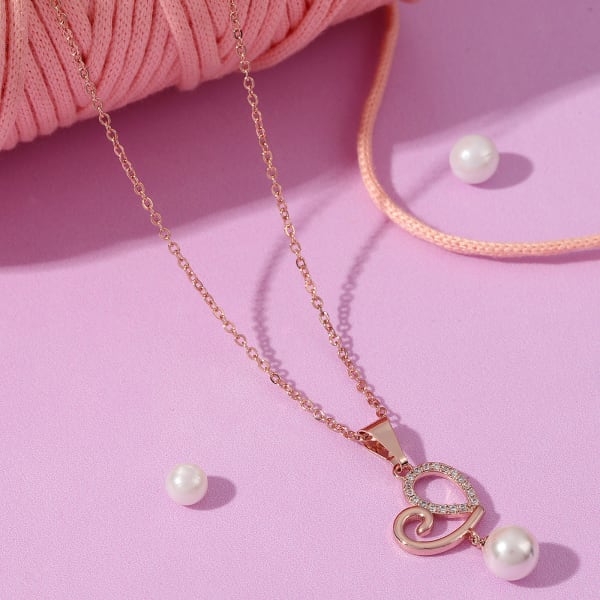 Studded Heart & Pearl Pendant Chain