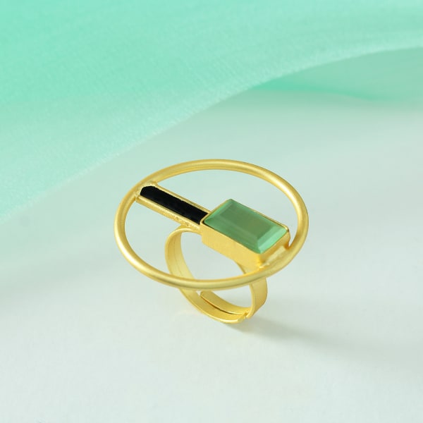Stylish Adjustable Handmade Ring in Brass with Semi Precious Stone