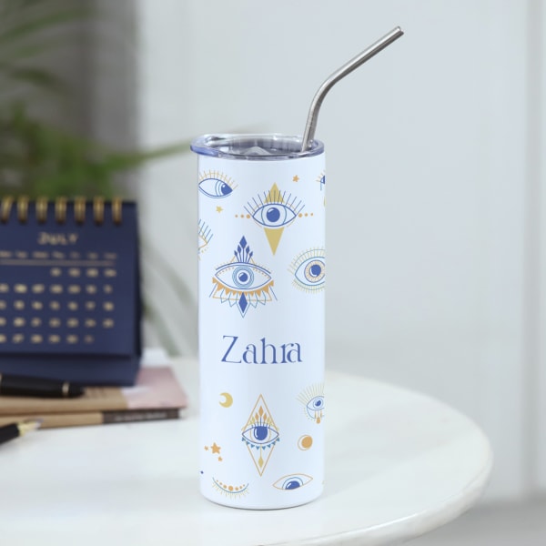 Stylish Evil Eye Personalized Stainless Steel Tumbler With Straw