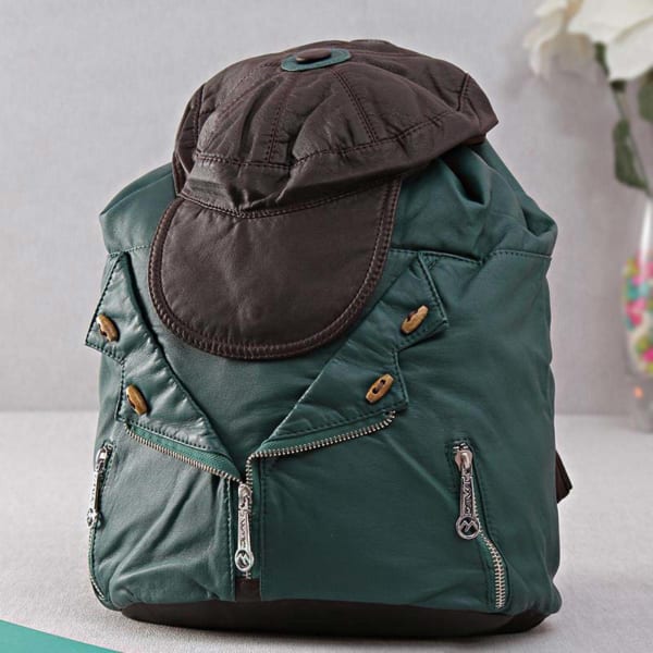 teal and black backpack