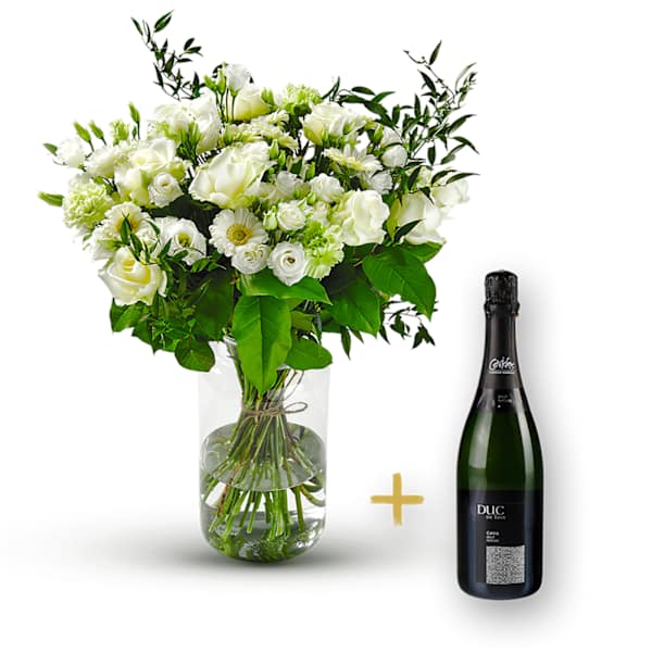 Stylish white bouquet with Cava