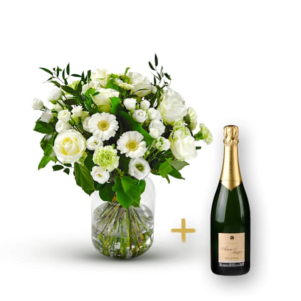 Stylish white bouquet with Champagne.