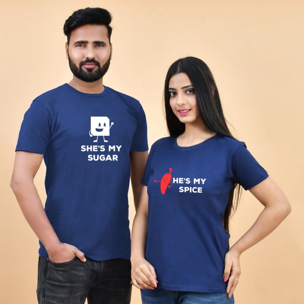 Sugar and Spice Blue T-Shirts for Couples