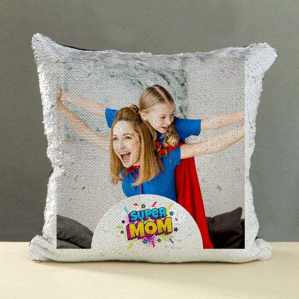 Super Mom Personalized Sequin Cushion