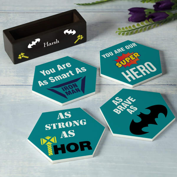 Superhero Coasters With Personalized Stand