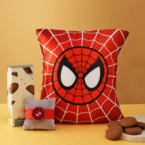 Superhero Kids Rakhi With Cookies And Cushion