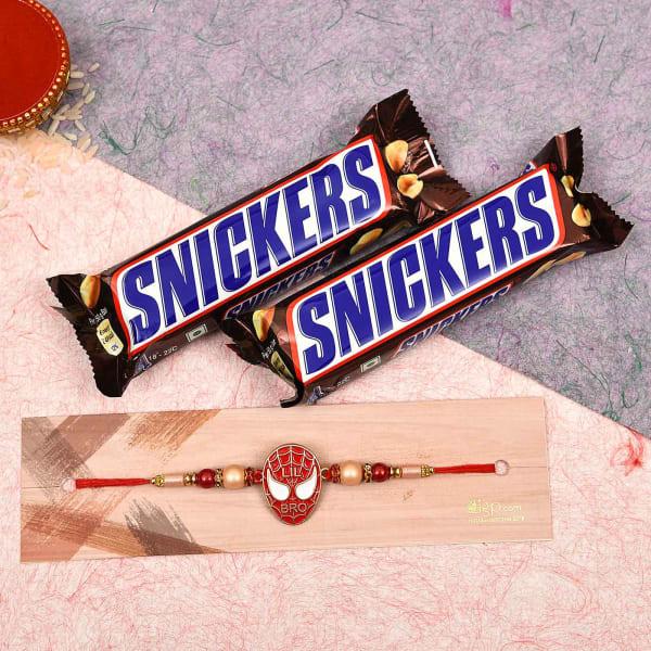 Superhero Mask Metal Kids Rakhi with Snickers Chocolates (2 pcs)