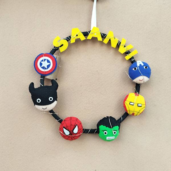 Superheroes Personalized Name Hoop Hanging