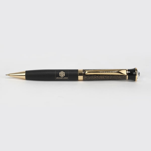 Swarovski Crystal Studded Black & Golden Ball Pen  - Customized with Logo