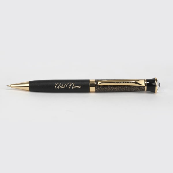 Swarovski Crystal Studded Black & Golden Ball Pen  - Customized with Name