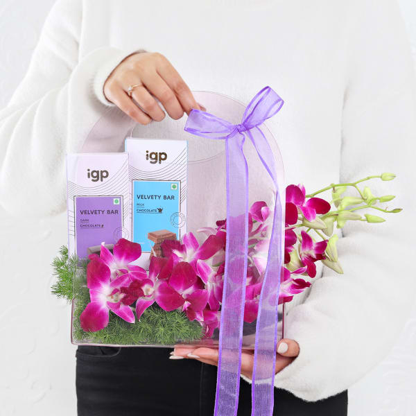 Sweet Orchid Harmony - Valentine's Day Treat Basket