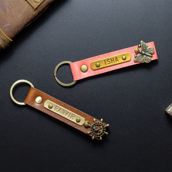 Tan And Peach Couple Keychains - Personalized - Set Of 2