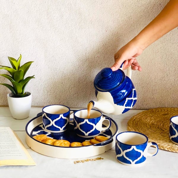 Buy/Send Tea Set Blue Ceramic Set Of 6 Online IGP JVS1217998