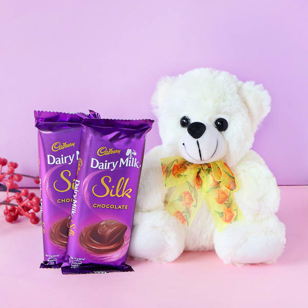 Teddy Bear with Cadbury Dairy Milk Silk 