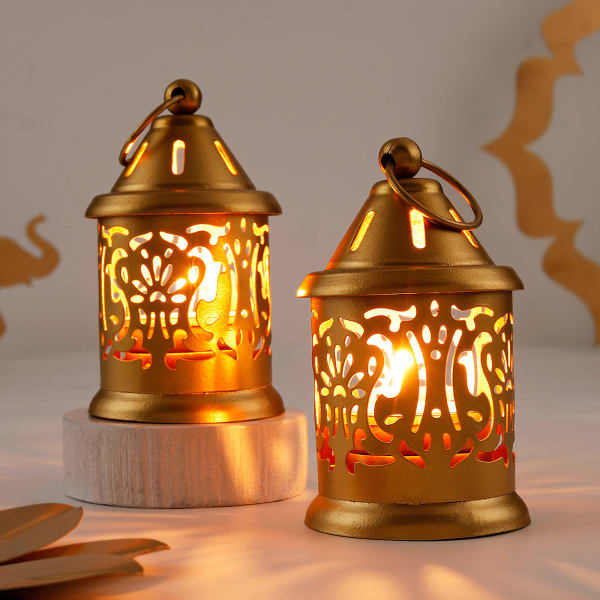 Temple Shaped Tea Light Holder With Candle - Set Of 2