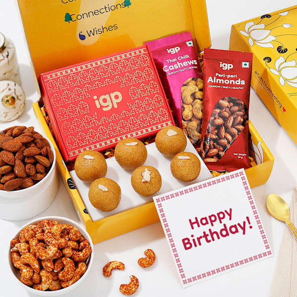 Tempting Beasn Laddoos And Dry Fruits Birthday Hamper