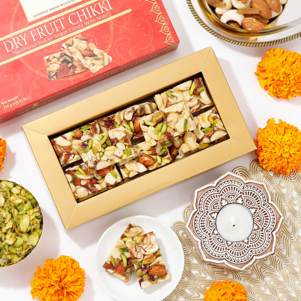 Tempting Dry Fruit Sweets And Diya Combo For Diwali