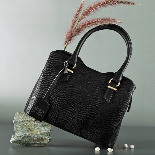 Textured Black Handbag For Women