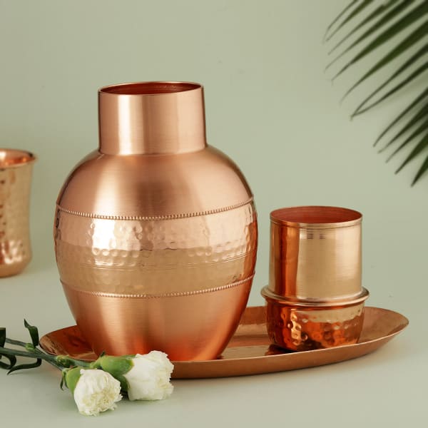 Textured Copper Carafe With Tray