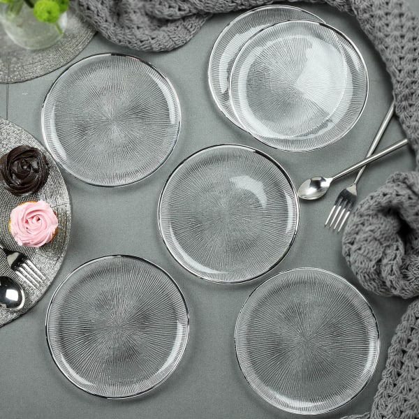 Textured Crystal Glass And Platinum Snack Plates (Set of 6)