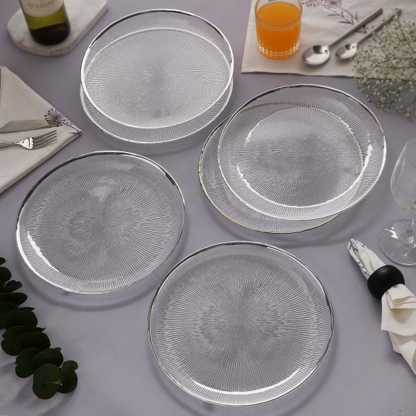 Textured Crystal Glass Dinner Plates (Set of 6)