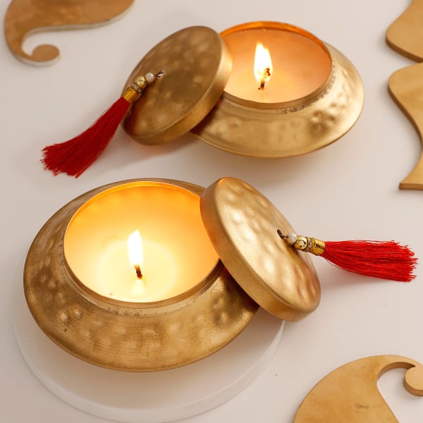 Thatera Work Matki-Shaped Candle Container - Set Of 2