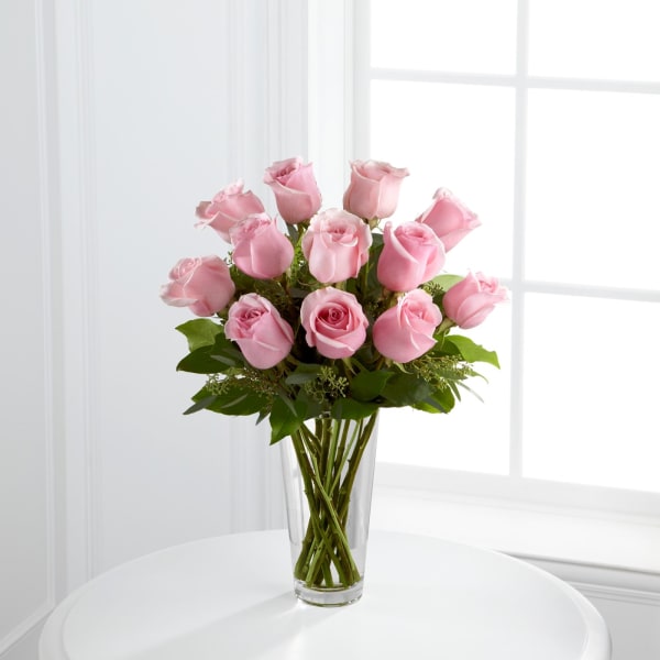The Long Stem Pink Rose Bouquet by FTDÂ® - VASE INCLUDED