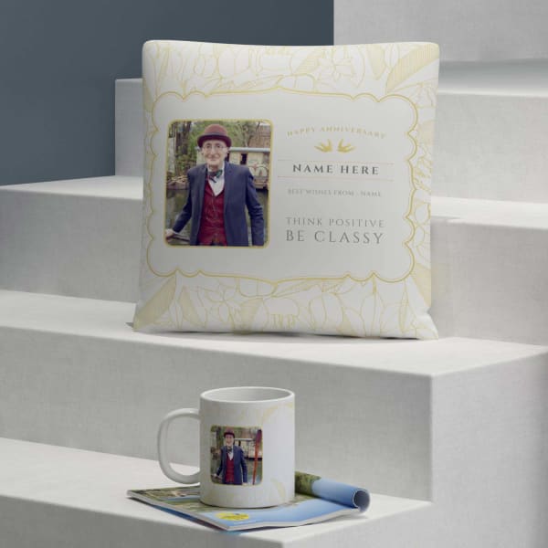 Think Positive Be Classy Personalized Anniversary Cushion & Mug