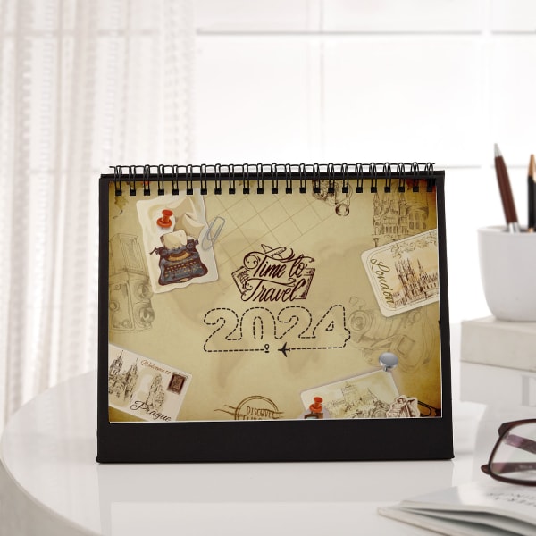 Time To Travel - Personalized 2024 Desk Calendar