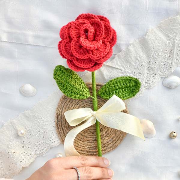 Timeless Love Handcrafted Crochet Red Rose