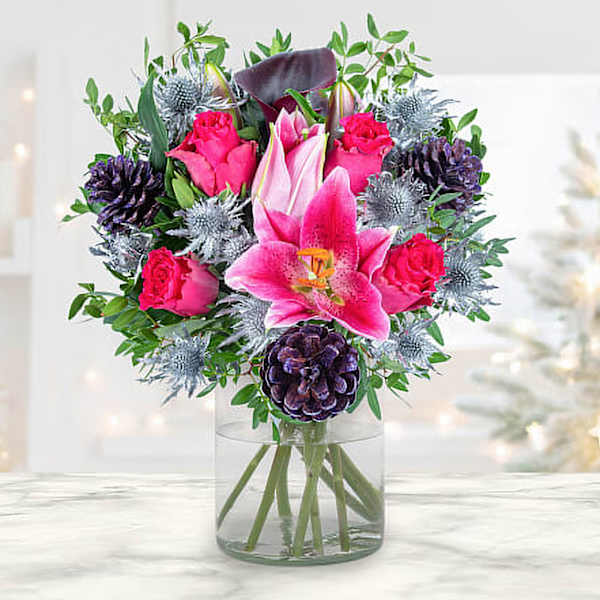 Timeless Pink Lily And Rose Christmas Arrangement