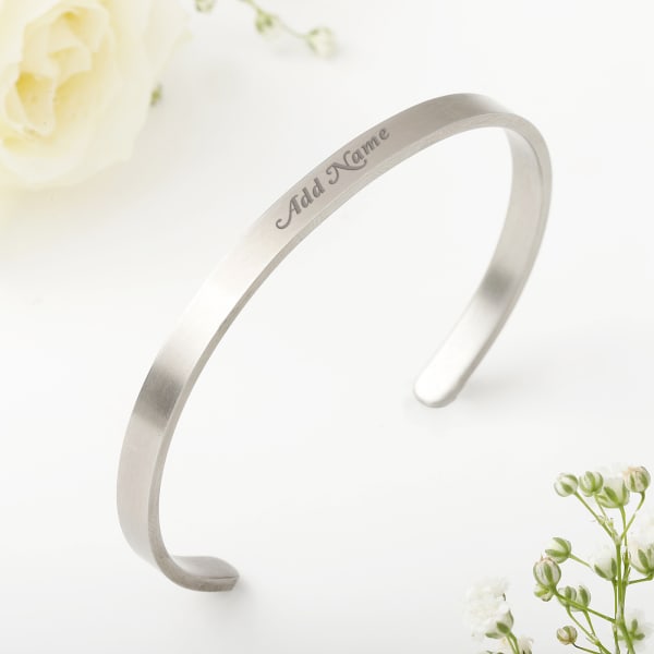Timeless Radiance - Personalized Silver Cuff Bracelet For Women