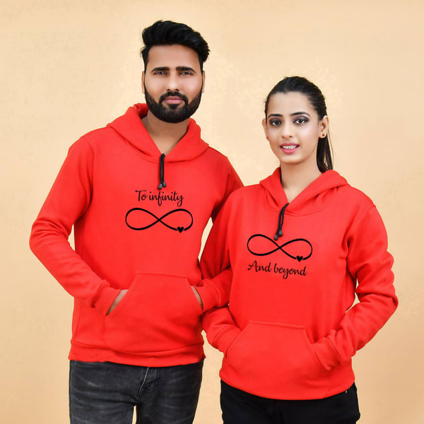 To Infinity & Beyond Red Hoodies for Couples