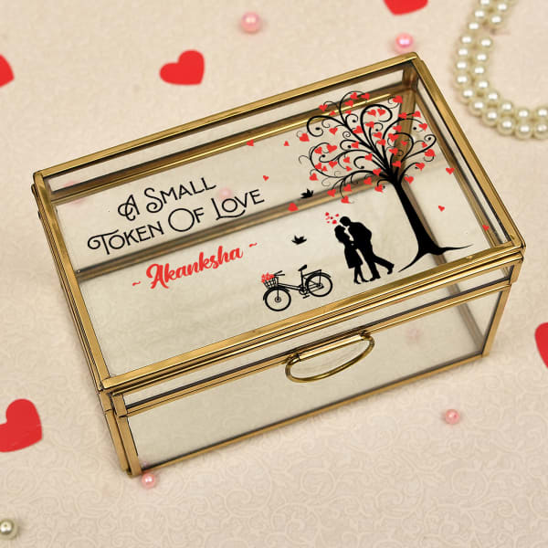 Token of Love Personalized Brass Framing Glass Jewellery Box