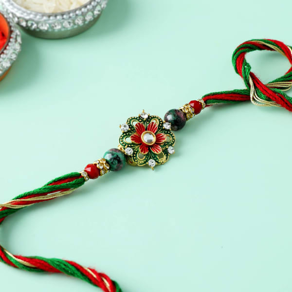 Traditional Meena And Beads Floral Rakhi