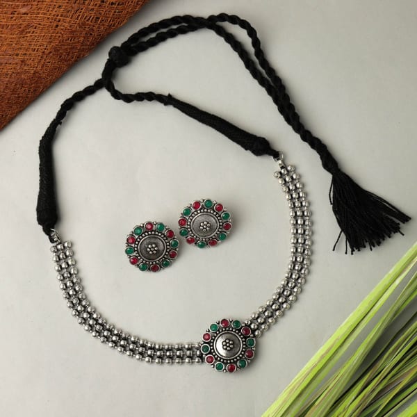 Traditional Oxidised Adjustable Necklace Set