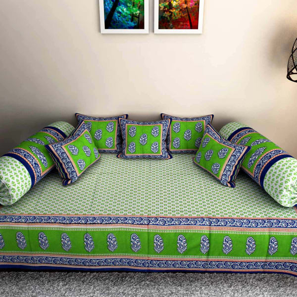 Traditional Prints Diwan Set with Pillow Cover Gift/Send Home and