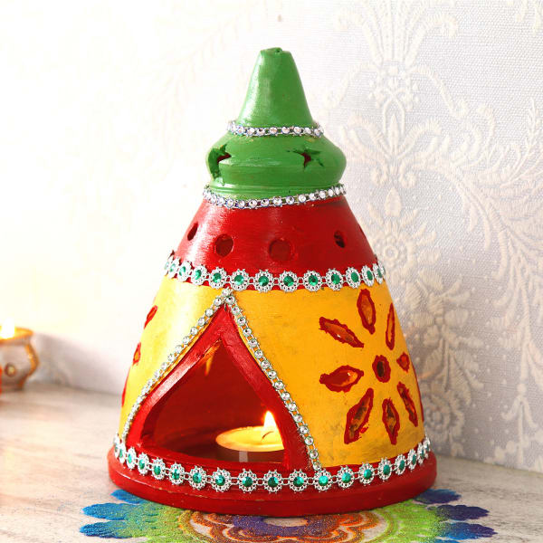 Traditional Style Painted Clay Diya